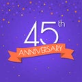 45 years anniversary logo isolated on confetti background. 45th anniversary banner with ribbon. Birthday, celebration, party Royalty Free Stock Photo